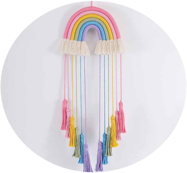 Honcas Rainbow Macrame Wall Hanging - Pink Tassel Decor