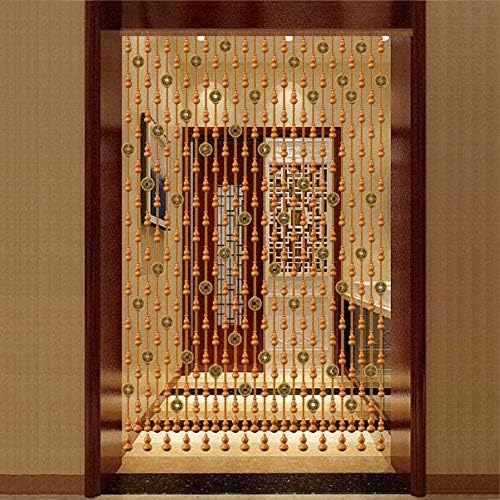 Beaded Curtain Wooden Beads Door Divider with Copper Coins