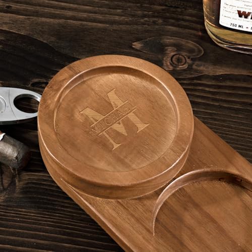 Wooden Cigar Tray with Personalized Engraving Dual Rests and Ashtray