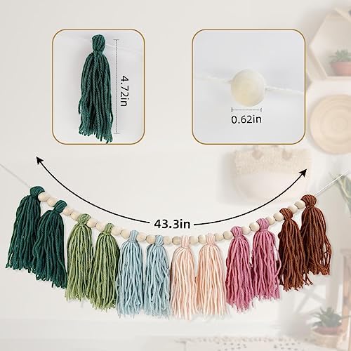 Rainbow Boho Tassel Wall Hanging with Wood Beads