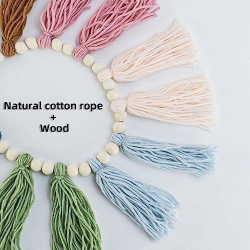Rainbow Boho Tassel Wall Hanging with Wood Beads