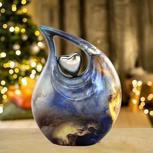 Teardrop Urn with Velvet Bag - Blue Fire Design