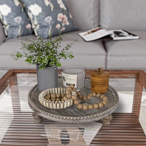 Farmhouse Wood Riser Stand with Beaded Design 1187 Inch Round