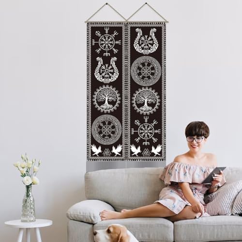 AHANDMAKER 2pcs Viking Symbol Tapestry Wall Hanging