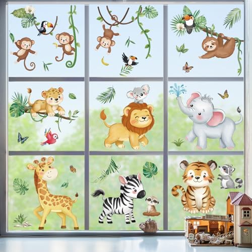 Decalmile Summer Safari Double Sided Jungle Animals Window Clings