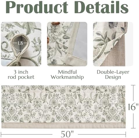 Jinchan Double Layer Linen Valance Window Treatment