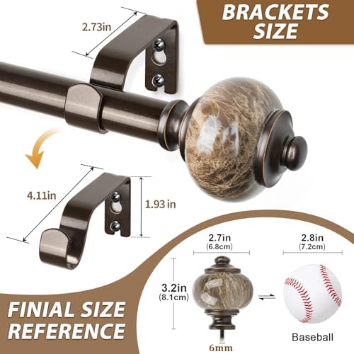 KAMANINA 1 Inch Curtain Rods 32-58 Inches Antique Bronze