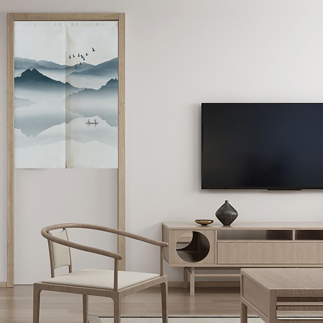 Traditional Japanese Style Door Curtain with Telescopic Rod