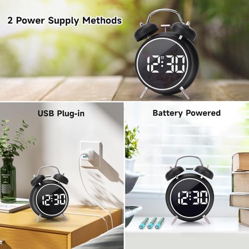 JUSTUP Super Loud Digital Alarm Clock with LED Display and Double Bell