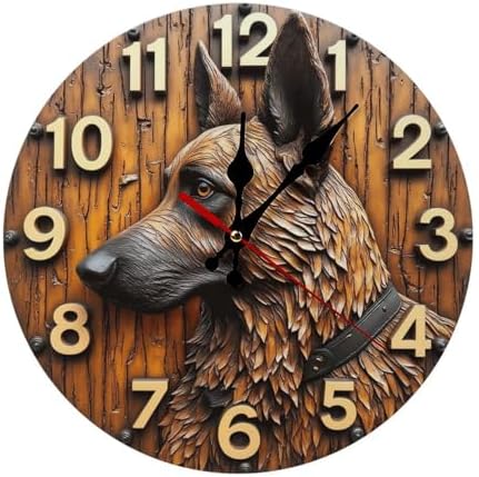 2D Wooden Dog Wall Clock German Shepherd 10 Inch Decor
