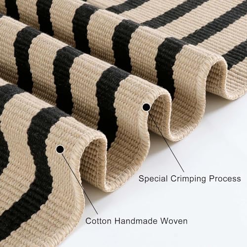 OJIA 24x51 Black and Tan Striped Front Door Rug