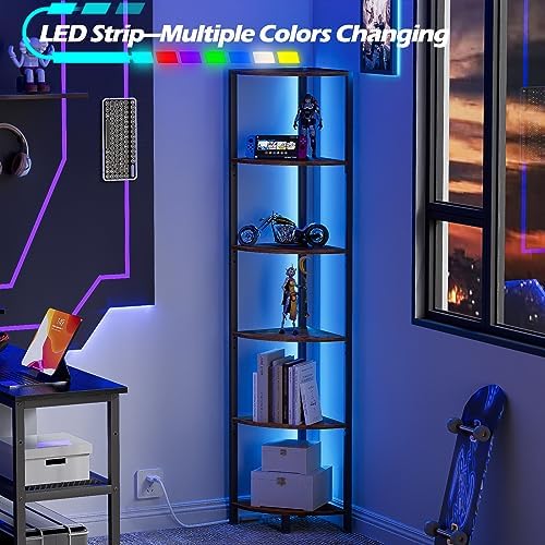 Furnulem 6 Tier Corner Shelf with LED Light