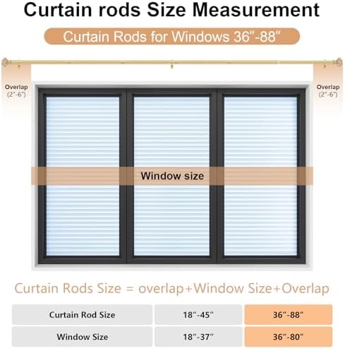2 Pack Gold Curtain Rods for Windows 48-84 Inch Farmhouse Style