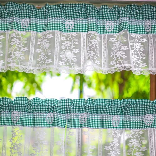 ARTMAGIC Tier Curtain Set 3pcs Sage Green Plaid Valance