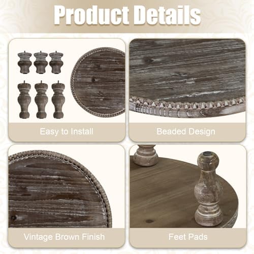 Farmhouse Wood Riser Stand with Beaded Design 1187 Inch Round