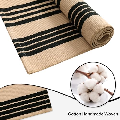 OJIA 24x51 Front Door Mat Black Tan Striped