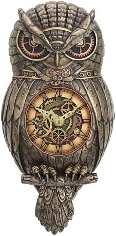 Veronese Design 125 Tall Steampunk Owl Wall Clock Sculpture