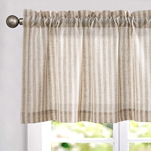 Jinchan Linen Valance Curtain 16 Inch Tan on Beige 1 Panel