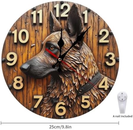 2D Wooden Dog Wall Clock German Shepherd 10 Inch Decor