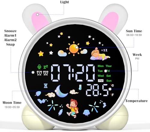 Kids Alarm Clock with Night Light and Sleep Training Rabbit