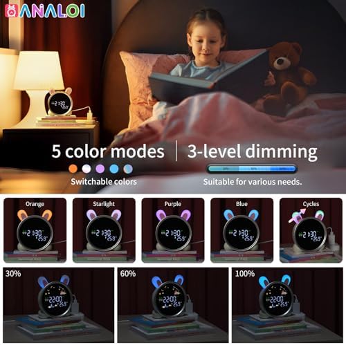 Kids Alarm Clock with Night Light and Sleep Training Rabbit