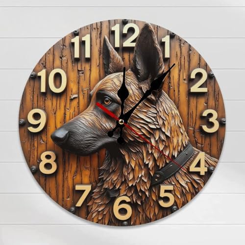 2D Wooden Dog Wall Clock German Shepherd 10 Inch Decor