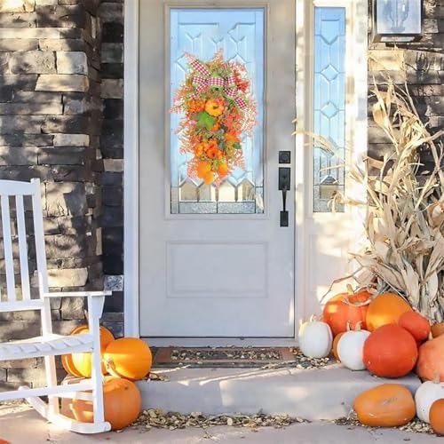 Artificial Fall Teardrop Swag Wreath for Front Door