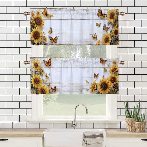Sunflower Valance Curtains 2 Pack for Kitchen and Living Room