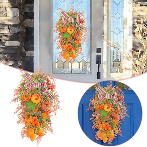Artificial Fall Teardrop Swag Wreath for Front Door
