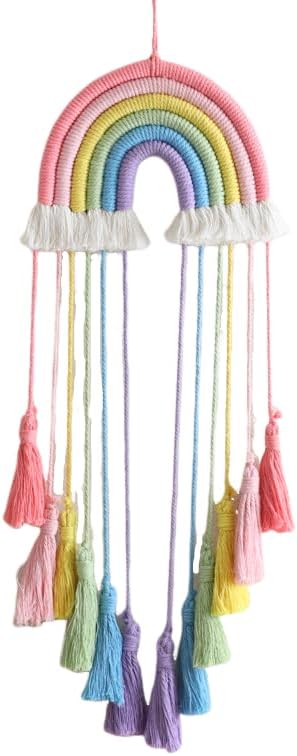 Honcas Rainbow Macrame Wall Hanging - Pink Tassel Decor