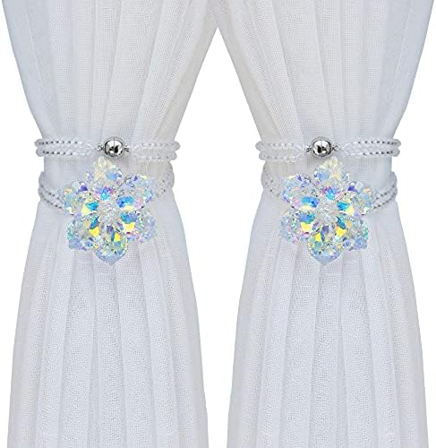 Crystal Flower Magnetic Curtain Tiebacks White AB