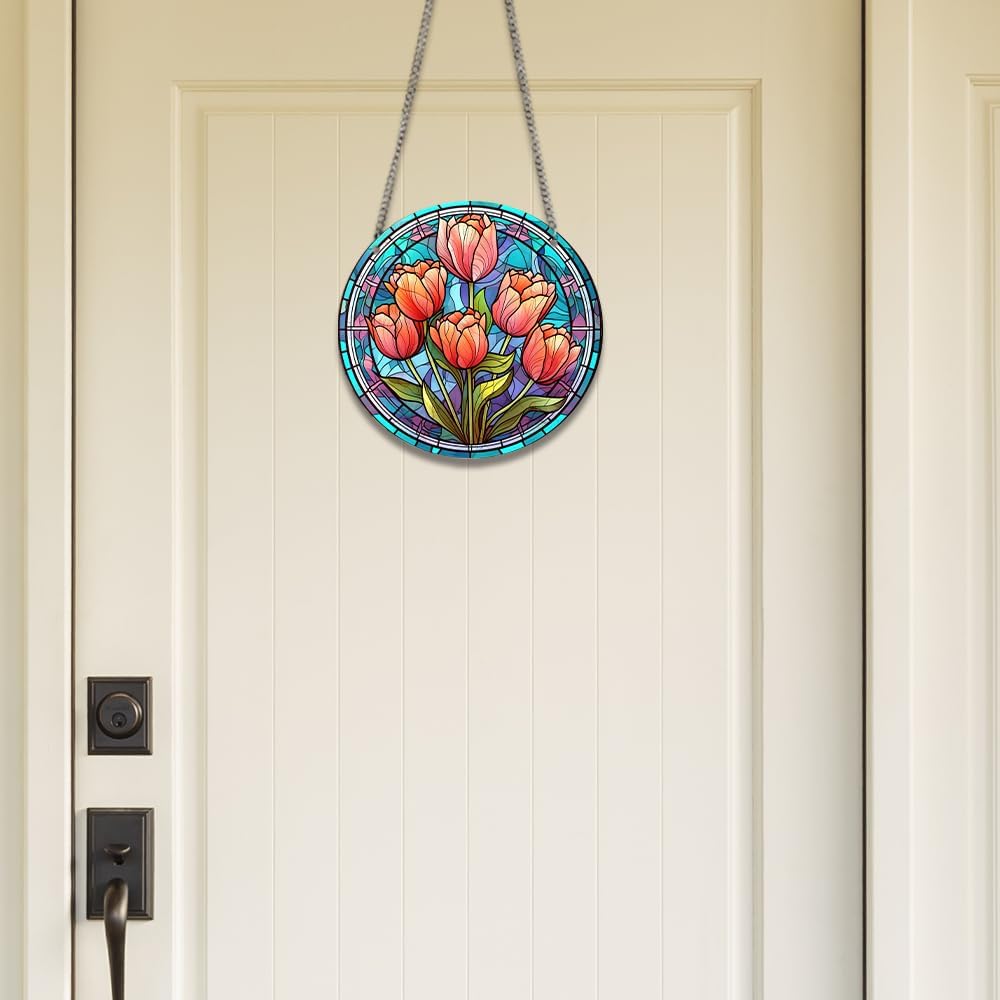HOTIYOK Red Tulips Flower Acrylic Window Decor