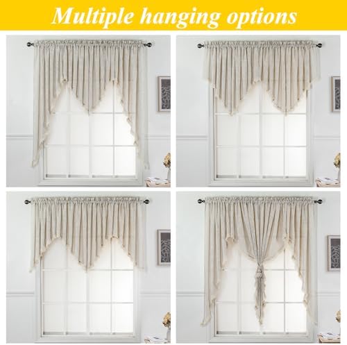 Beda Home Tassel Linen Textured Swag Curtain Valance for Farmhouse Kitchen