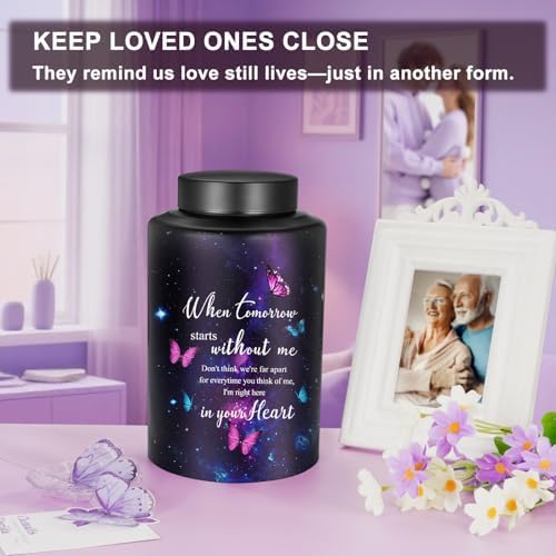 Abooxiu 10 Inches Purple Butterfly Cremation Urn for Human Ashes