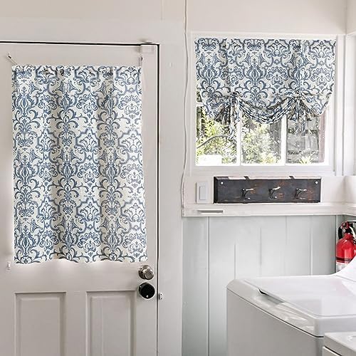 Jinchan Linen Valance Curtain 45 Inch Slate Blue