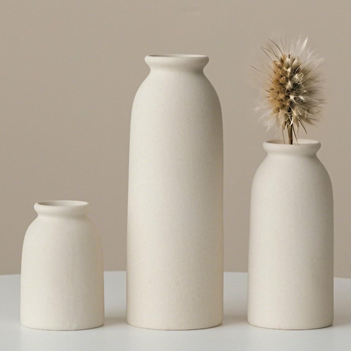 Tinctotnic Ceramic Vase Set 3 - Distressed Beige Boho Style