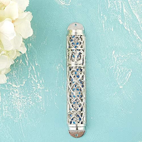 Matashi Hand Painted Enamel Mezuzah with Hebrew Shin and Crystals