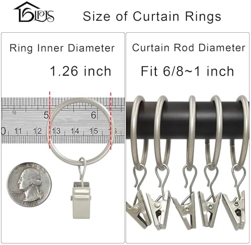 40 Pack Curtain Rings with Clips Matte Silver 126 in ID