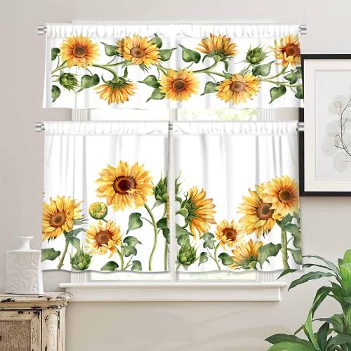 IFFVGX 3-Piece Sunflower Kitchen Curtain Set
