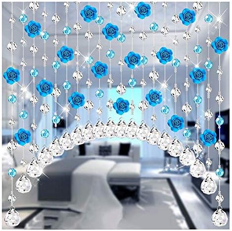 Beaded Door Curtains with Crystal Beads - 45 Strands Blue