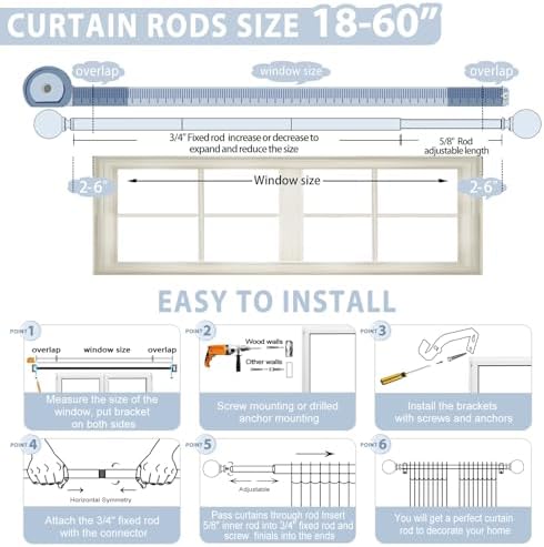 Silver Crystal Curtain Rods 18-60 Inches Adjustable