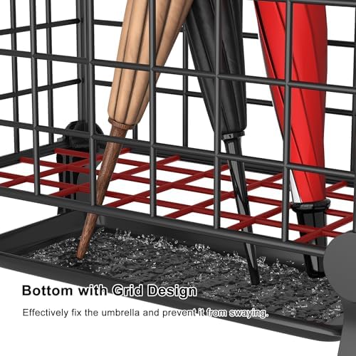AWTATOS Metal Umbrella Stand with Drip Tray and Hooks