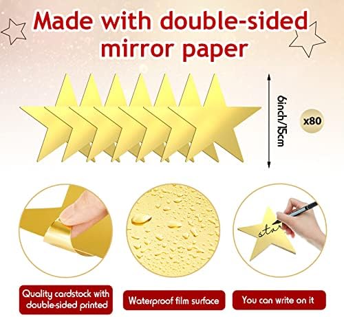 Leinuosen 80 pcs 6 Inch Gold Stars Cutouts Decorations