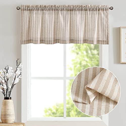 Jinchan Linen Valance Curtain 16 Inch Tan on Beige 1 Panel
