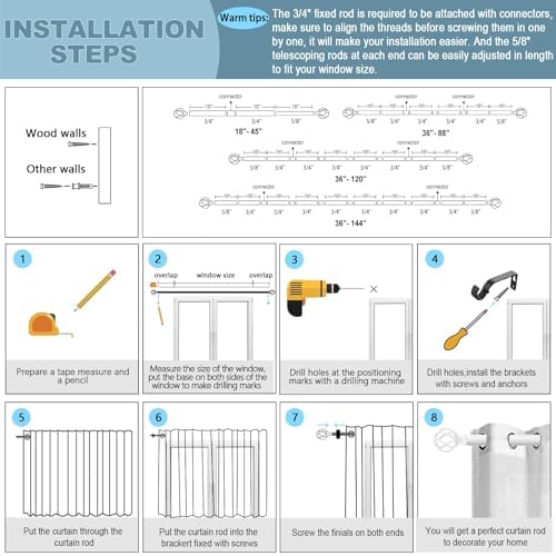 VOIIY 36-72 Inch Curtain Rods with Twisted Cage Finials
