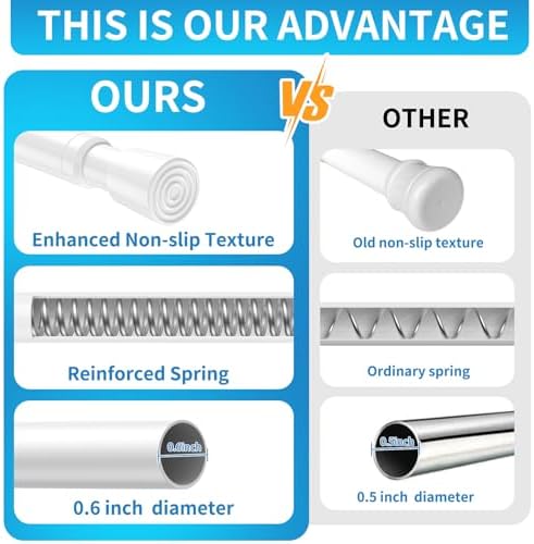 AIZESI Spring Tension Curtain Rod 265-36 Inch Adjustable White Rod No Drilling