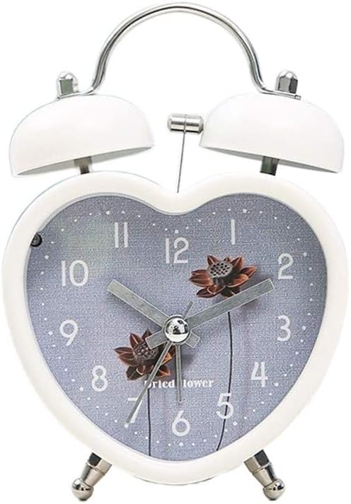 POUERW Metal Silent Alarm Clock Portable Double Bell Night Light Clock