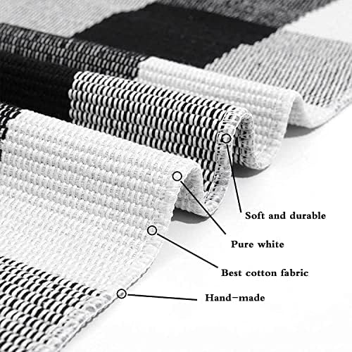 SEEKSEE Thick Cotton Buffalo Plaid Rug 275x43 Black and White Checked