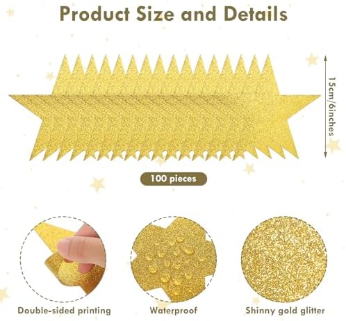 100 Pcs 6 Inch Glitter Gold Stars Decorations