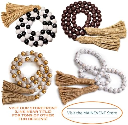 Farmhouse Wood Bead Garland Decor Tassels